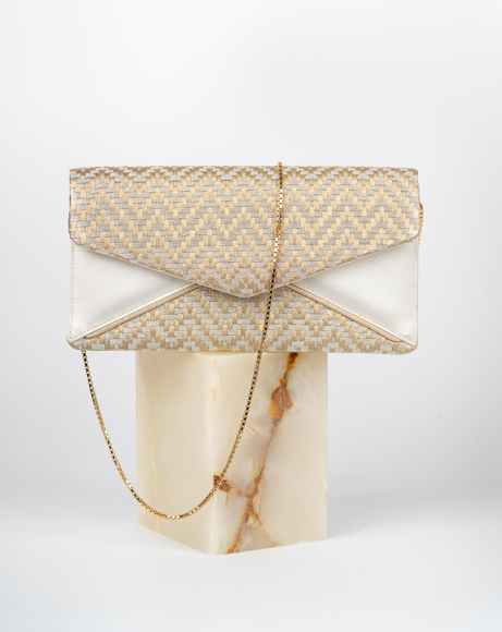 Picture of WHITE & GOLD ENVELOPE STYLE CLUTCH BAG