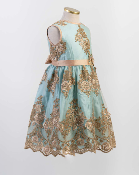 Picture of TURQUOISE BLUE AND GOLD LACE DRESS