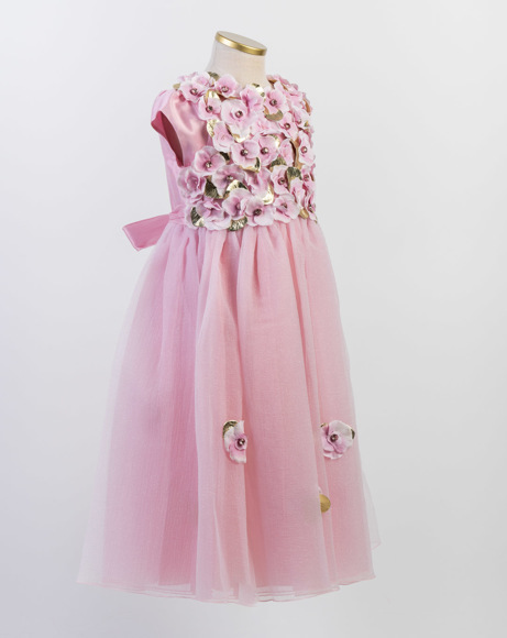 Picture of PINK TULLE DRESS WITH LEATHER FLOWER APPLIQUES