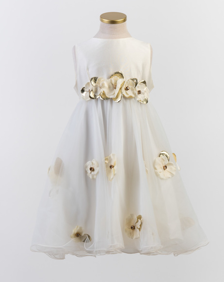Picture of IVORY SATIN & TULLE FLOWER APPLIQUE DRESS WITH DIAMANTES