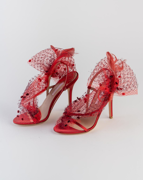 Picture of ANNE SATIN, MESH AND FEATHER SANDALS