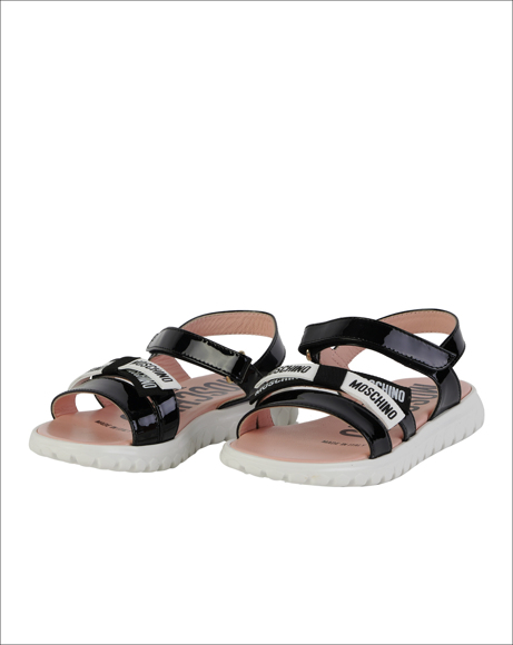 Picture of KID-TEEN WHITE LEATHER LOGO SANDALS