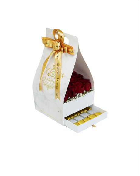 Picture of CHOCOLATES WITH RED ROSES, MARBLE BASKET