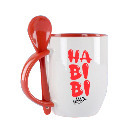 Picture of MUG WITH SPOON HABIBI-RED / WHITE