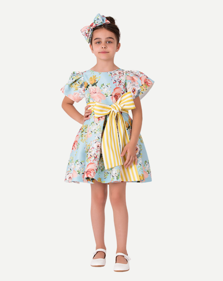 Picture of GIRLS BLUE FLORAL SATIN DRESS
